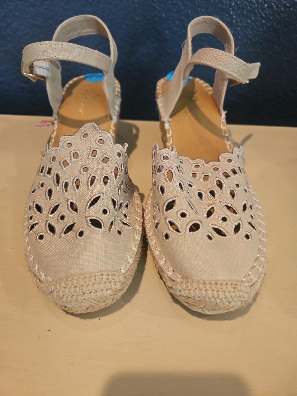 Tommy Bahama Beige Cutout Espadrille Ankle-Strap Sandals